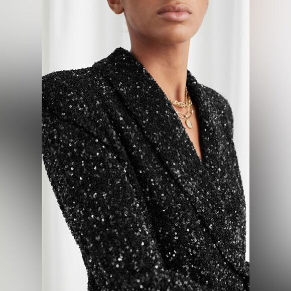 NWT & Other Stories Mini Black Dress Double Breasted Blazer Sequin Size XS - Picture 5 of 11